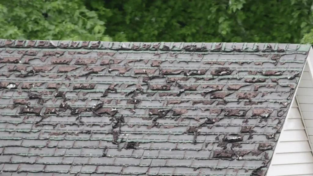 Severely weathered and deteriorating roof shingles showing long-term Minnesota weather damage in Rochester MN
